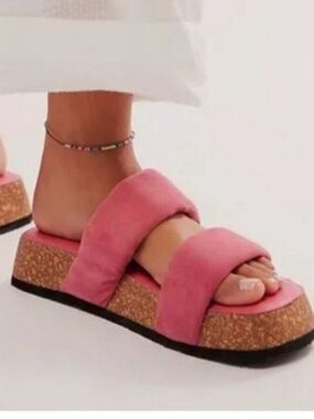 Free People Fairmount Flared Pink Suede Cork Platform Sandals Size 9